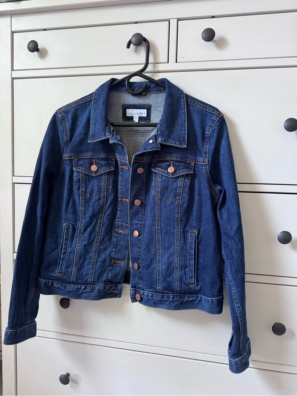 Loft Women's Dark Blue Denim Jacket Petite Large - Picture 2 of 10